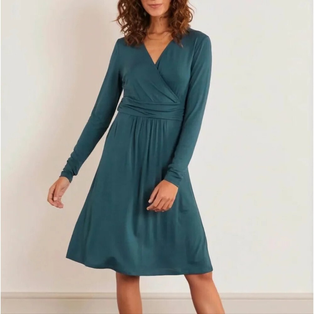 Boden Abigail Jersey Dress Size 8 Petite Green Preppy Twee Classic Stretch Work